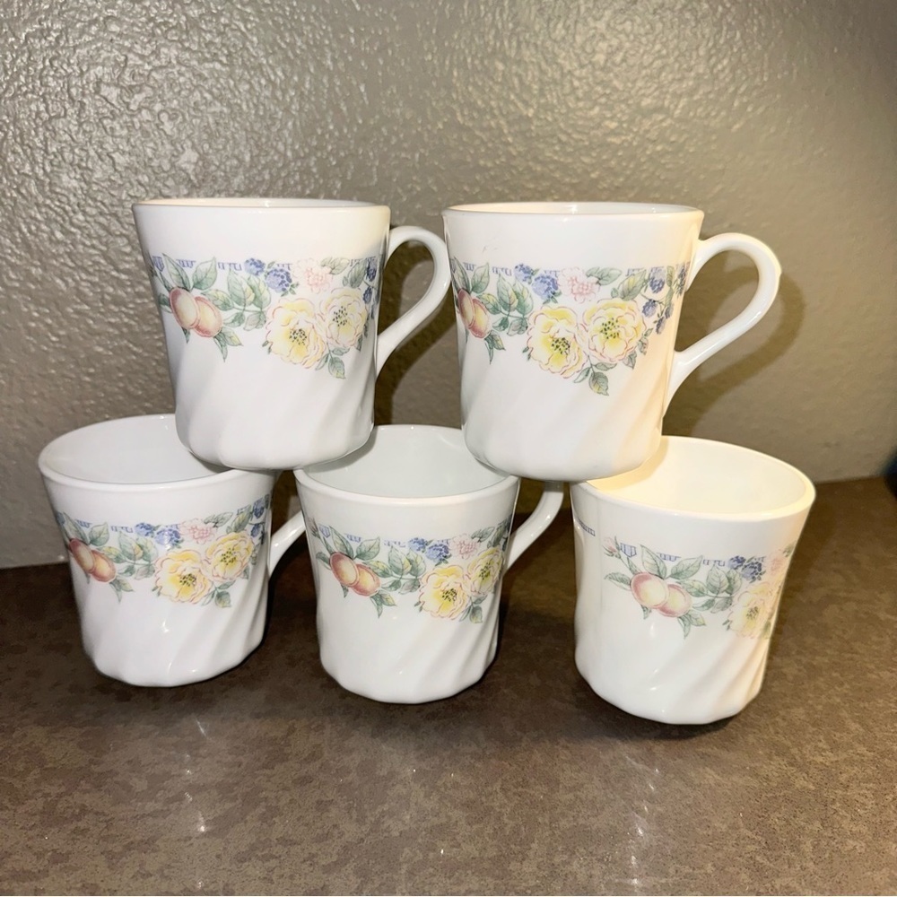 Corning Corelle Orchard Rose coffee Mugs - Set of 5